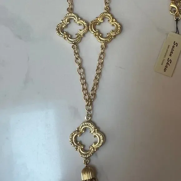 Susan Shaw Clover Leaf Goldtone Statement Necklace NWT - Picture 2 of 5